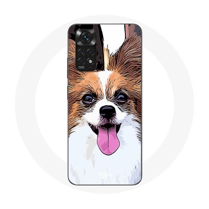 Coque pour Xiaomi Redmi Note 11 4G Épagneul nain continental papillon Chiot Blanc et marron