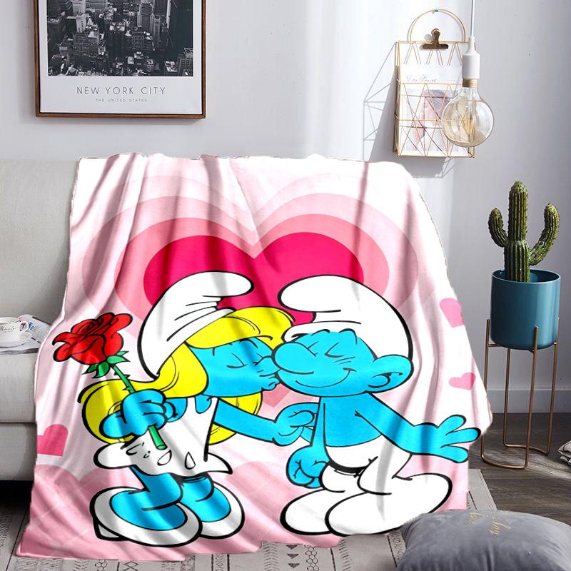 Blue Smur-f Characters Throws Blanket Flannel Blankets Plush for Couch Bed Gifts for Men Women Travel picnic blanket Christmas fan gifts