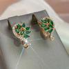 Marquise Green Cz Hoop Earrings For Women Luxury Leaf Design Wedding Party Fashion Jewelry