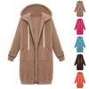 Women's Casual Zip Up Hoodies Long Tunic Sweatshirt Winter Windproof Drawstring Hooded Jacket Outerwear With Pockets