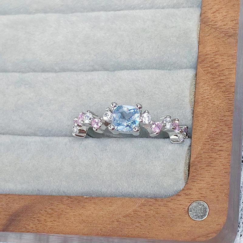 [Symphony Color Qi Ring] Color Treasure Small Sugar Cube Full Of Diamonds Zir*****Pening Ring Light Luxury Advanced Sense Niche Stacking Ring