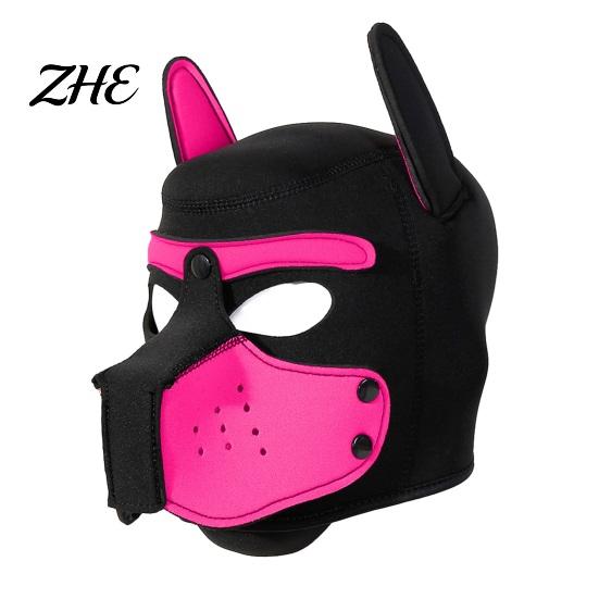 Realistic Dog Head Cover Full Mask for Adult Role Play, Soft Neoprene Animal Stretchy with Removable Mouth And Foldable Ears, Puppy Play Gear Costume