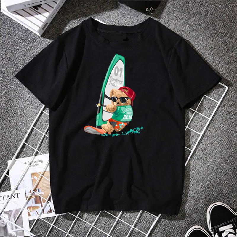 2023 Creative Teddy Robot Print Tshirt Cool Robotic Graphic Streetwear Women Men Casual Oversized Tee Hip Hop Grunge Tee Custom