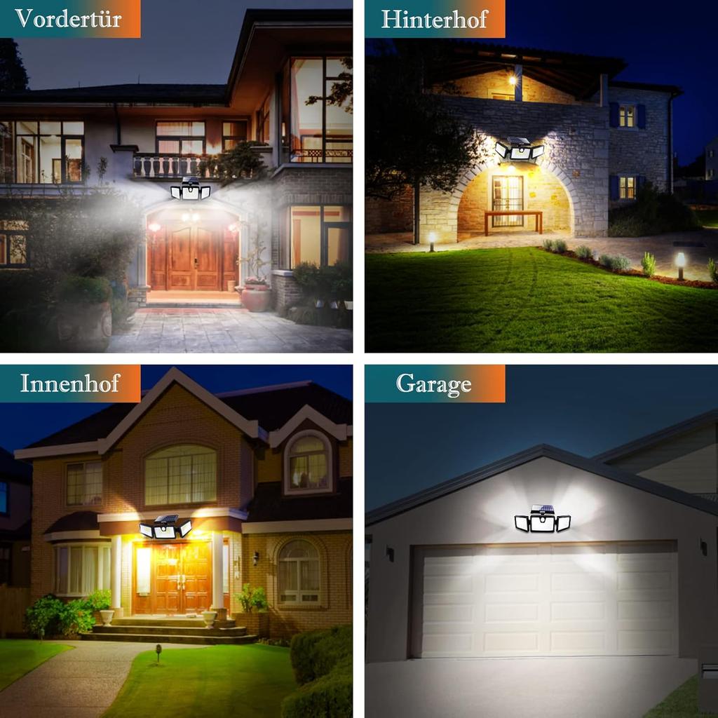 Мощная тройная солнечная садовая лампа 3в1 со светодиодом и датчиком движения в сумерках