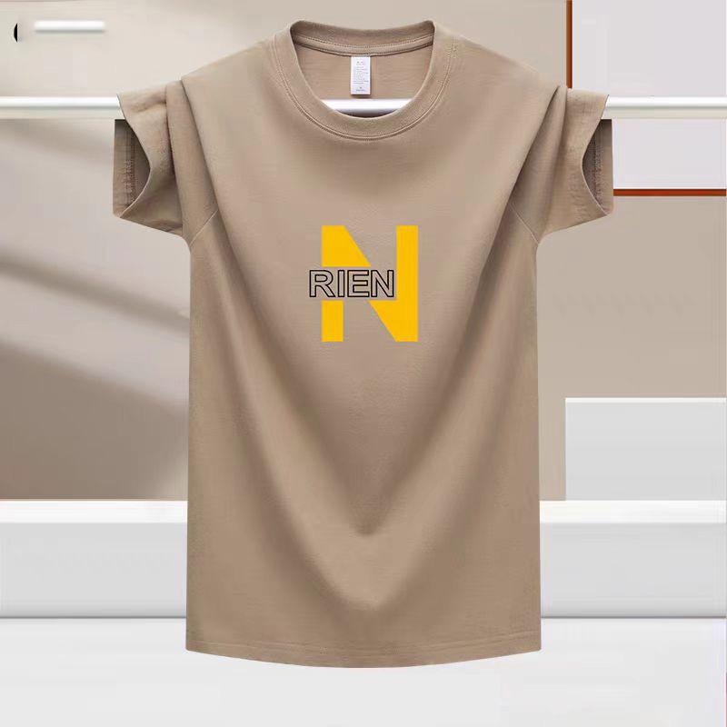 Fashionable Solid Colored Loose Fit Men's T-Shirt for Summer Sports, Printed Round Neck 100% Cotton Tee Shirt