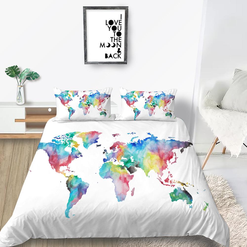 Новая мода пододеяльник карта пододеяльник королевский размер постельные принадлежности домашнее постельное белье Unqiue дизайн дети-подростки набор постельных принадлежностей мира