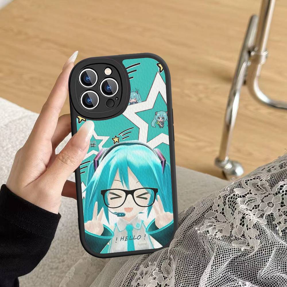 Милый H-Хацунэ Мику Чехол для Телефона Для IPhone 16 15 14 13 12 11 Pro Max Plus Кожаный Мягкий Чехол
