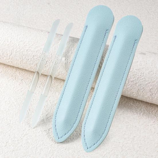 2Pcs/Set Glass Cuticle Pusher Nail File Easy Cleaning Double Sided Glass Manicure Stick with Imitation Leather Case Cuticle Remover Tool