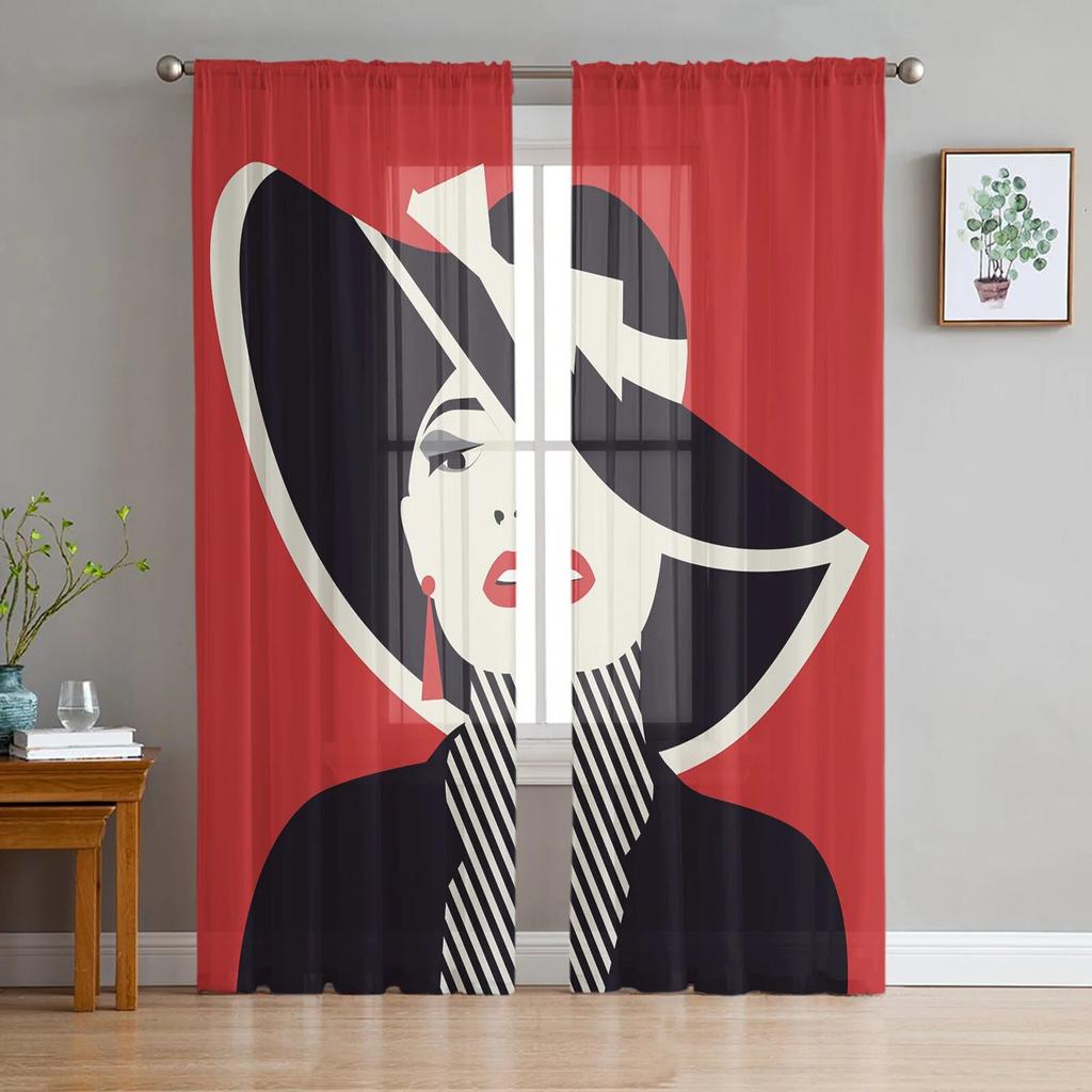 Beautiful Woman Sheer Curtains For Living Room Kids Bedroom Tulle Curtains Kitchen Window Treatment Drapes