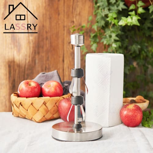 LASSRY Kitchen Paper Holder, One-Handed Removal with Suction Cups, Paper Roll Holder with Damping (M, Silver)