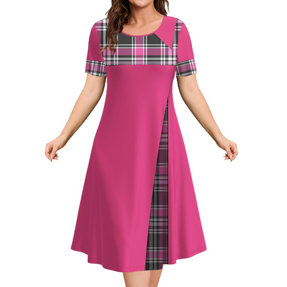 Женские платья с принтом в клетку 3D, топы с короткими рукавами, повседневная мода, свободная юбка, летние женские платья больших размеров для отпуска, элегантные платья 2023 года