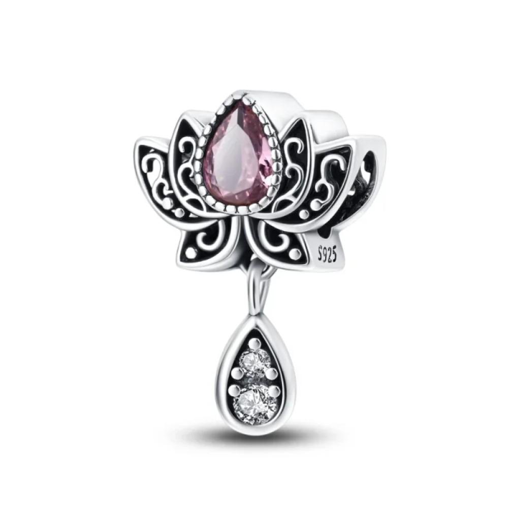 925 Silver Pink Blossom Dangle Charm Butterfly Heart Flower Rose Bird Bead For DIY Necklace Bracelet Fine Jewellery