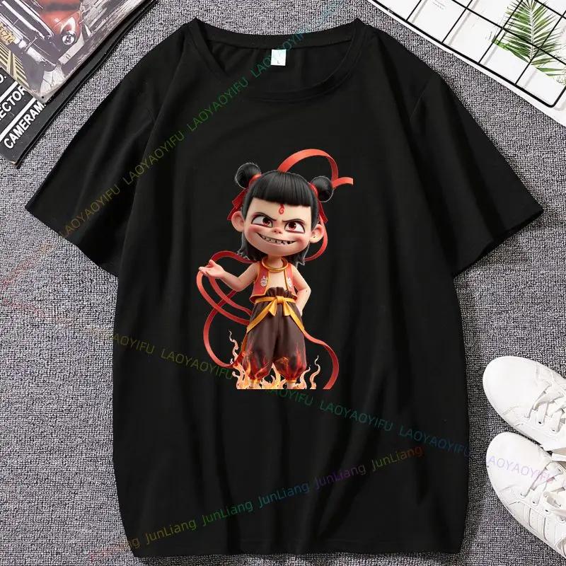 2025 Nezha 2 Magic poster Short sleeve crewneck shirt Fashion casual funny Y2K cute fun shirt