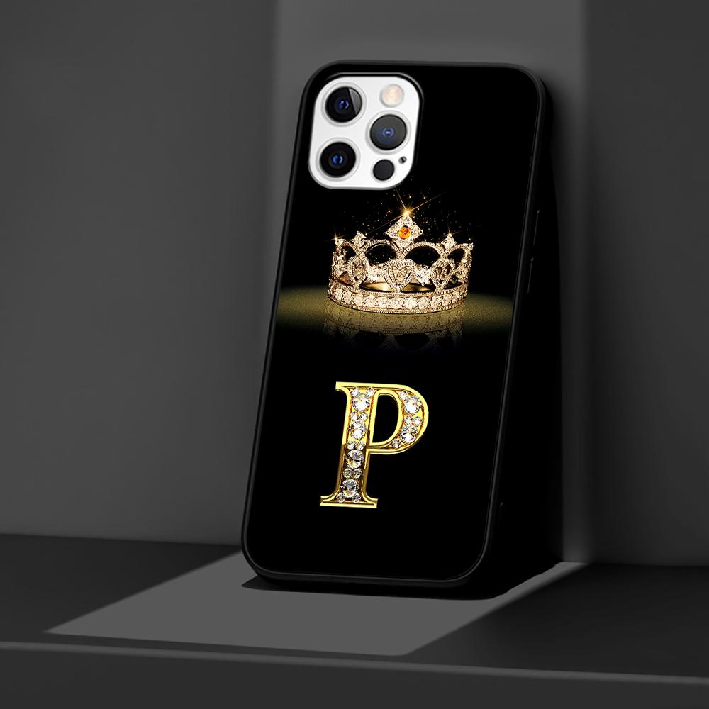 Чехол для Apple iPhone 14 11 13 12 Pro Max XR 7 8 + SE 2020 XS 6 6s Plus 5 5s, черный силиконовый чехол для телефона с бриллиантовой короной и буквой