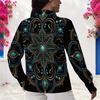 Women Plus Size Collared Neck Long Sleeve Button Front Black Purple Gem Printed Shirt