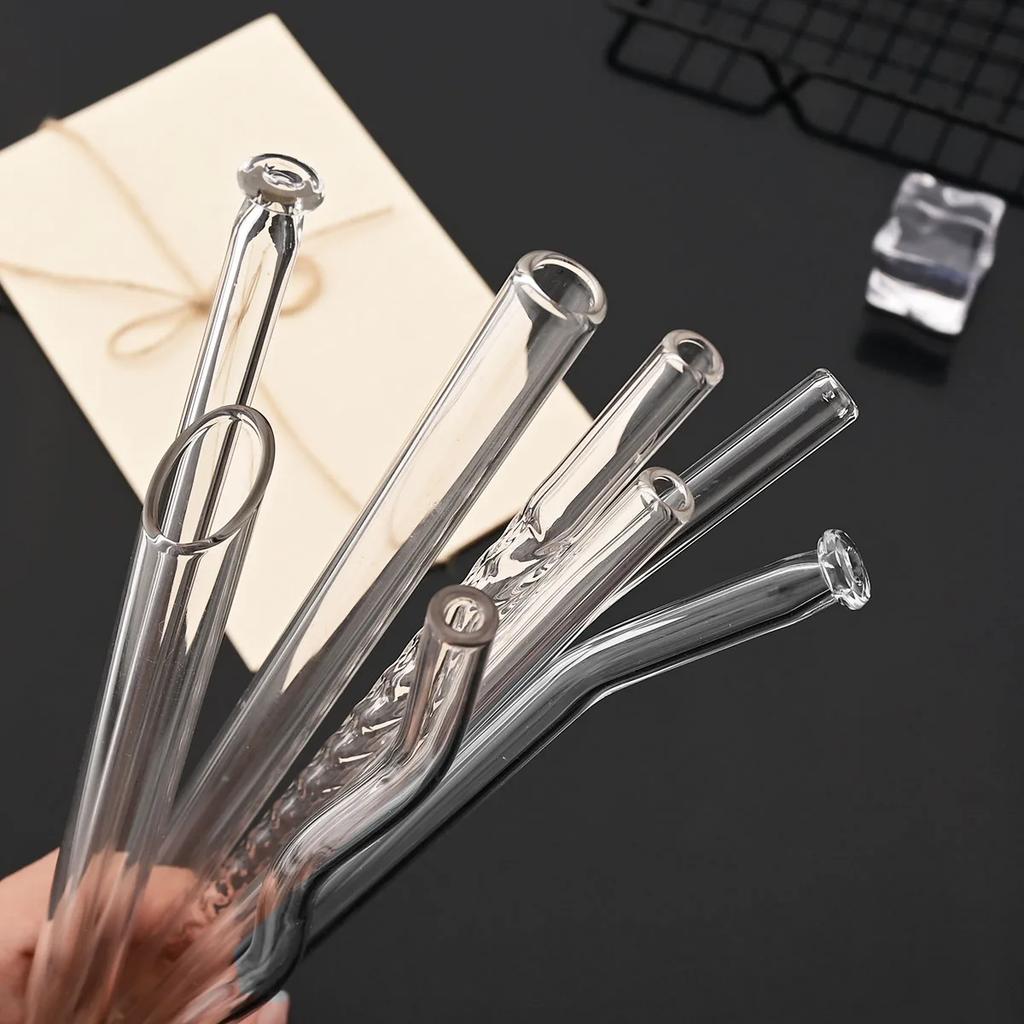12mm High Borosilicate Glass Straw 4Pcs Reusable Eco Friendly Drinking Straws Set Bubble Tea Smoothies Bar Accessories