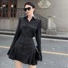 Autumn Women's Long-sleeved Shirt New A-line Shirt Black Skinny Design Sexy Dress