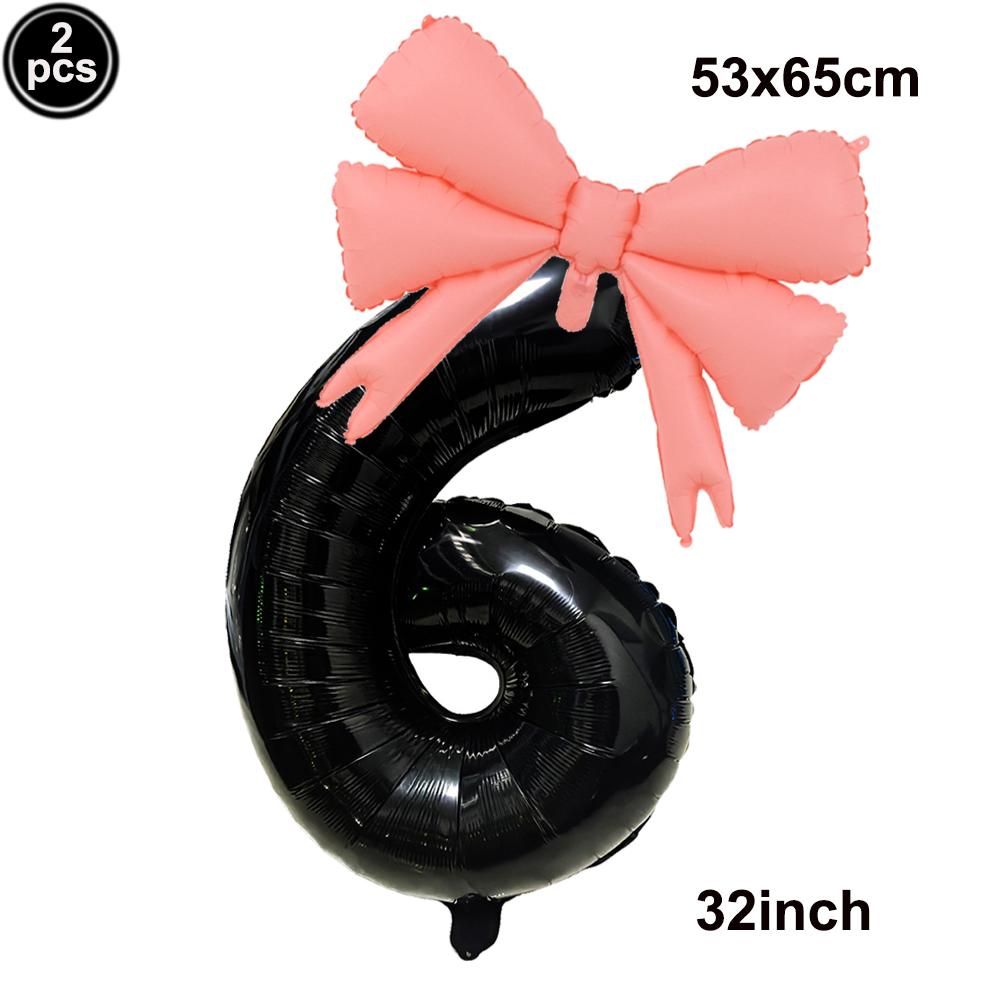 32inch Aluminum Film Black Bow Number Balloons Ribbon Bows Balloons for Birthday Decoration Supplies Anniversary Number Balloons