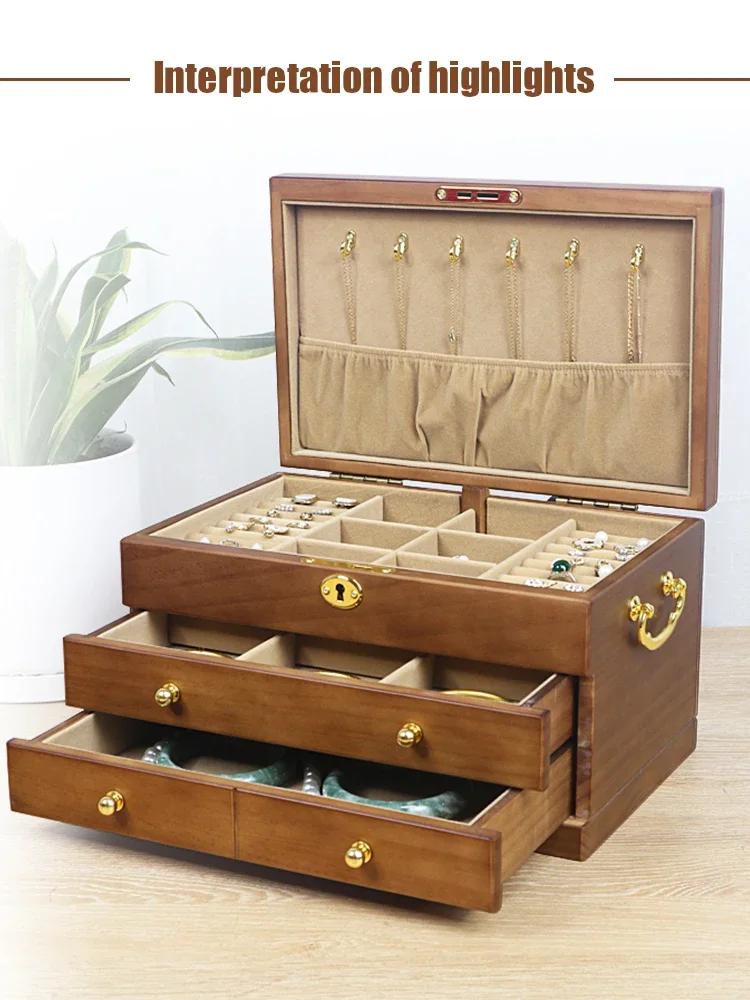 3 слоя твердых деревянных шкатулок для украшений с зеркалом, органайзер для хранения винтажных украшений для браслетов, ожерелий, колец