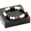 Stones and Minerals. Moonstone Pearl Bracelet + Pink Opal + Matte Black Onyx + Wood 8 Made In France.