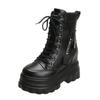 Fashion 9.5CM New Chunky Ankle Boots for Women Thick Heels Motorcycle Punk Boots Autumn Winter Lace-up High Platform Leather Shoes Woman