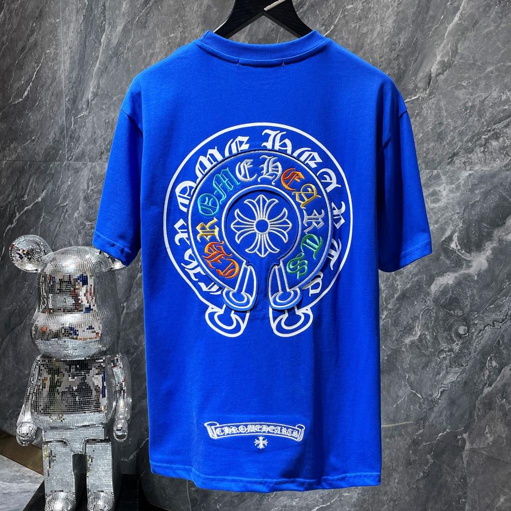 8719 CHROME HEARTS 2025 Летняя новая высококачественная хлопковая свободная футболка с круглым вырезом большого размера для мужчин и женщин, парная футболка