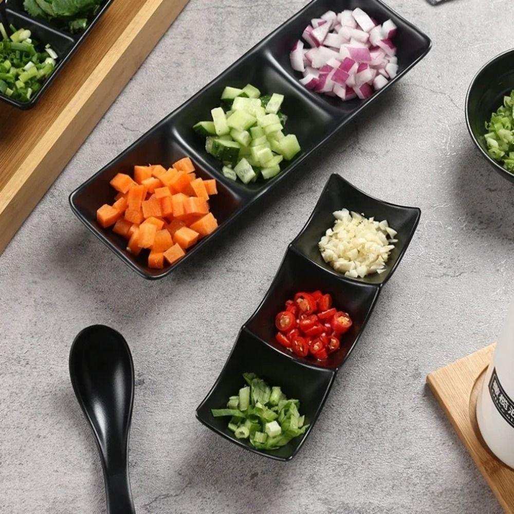 Black Melamine Sauce Dishes Multi-grid Hot Pot Dipping Dish Fruit Plate Snack Plate Home