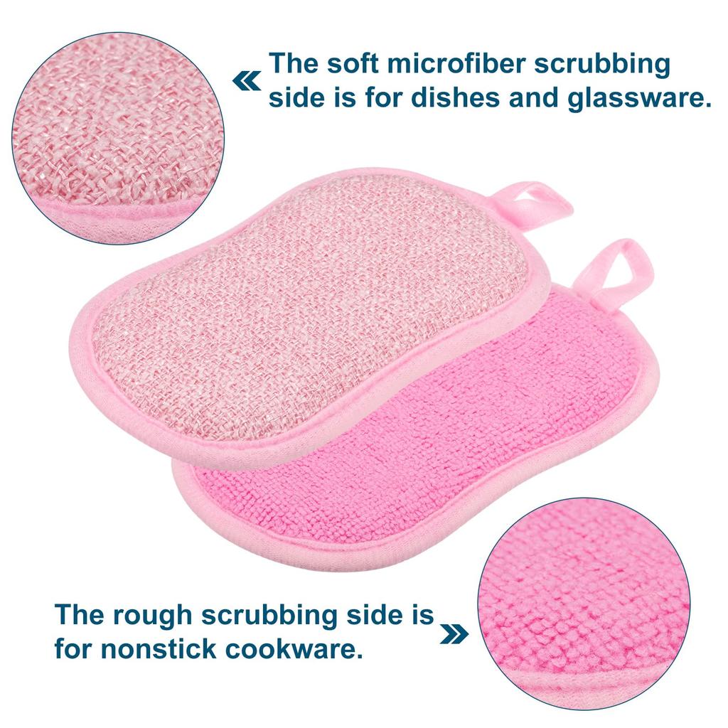 Uxcell Многоцелевая кухонная губка для мытья посуды Микрофибровая губка Губка для чистки Губка для мытья посуды Кухонная уборка Розовая 5 шт. Скраббер, Не царапает