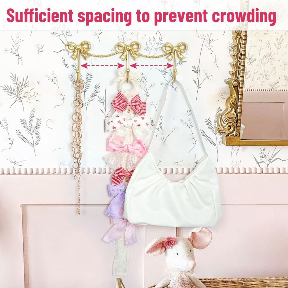 Cute Wall Mounted Bow Wall Hooks Room Decoration Hanging Metal Bow Hooks Iron Three-Bows Hooks Bedroom Bathroom