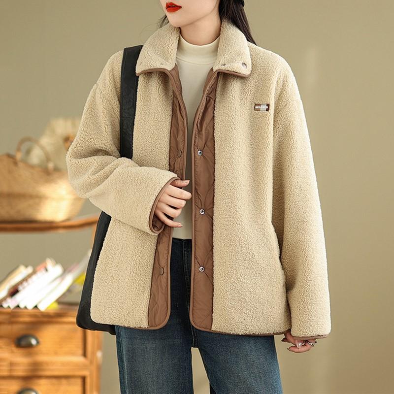 Осень-Весна-Зима Шерсть Хлопок Стеганая верхняя одежда свободного покроя женская повседневная свободная куртка Пальто