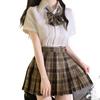 Японская школьная форма JK: Комплект: белая футболка с коротким рукавом и коричневая клетчатая плиссированная юбка