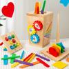 Multifunctional Children's Wooden Play Table: Worm Catching & Shape Matching Game