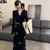Элегантная midi-юбка в корейском стиле с плиссировкой, стразами и моделирующим эффектом, Осень 2025