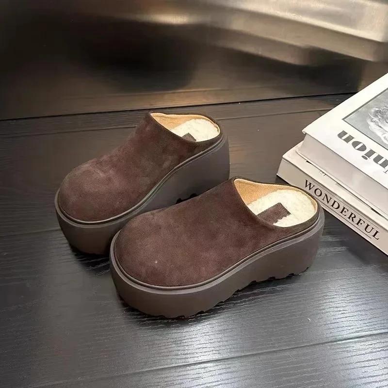 Женские модные закрытые мюли 2024new женские тапочки для увеличения роста весна-осень замшевые дизайнерские тапочки на толстой подошве Zapatilla