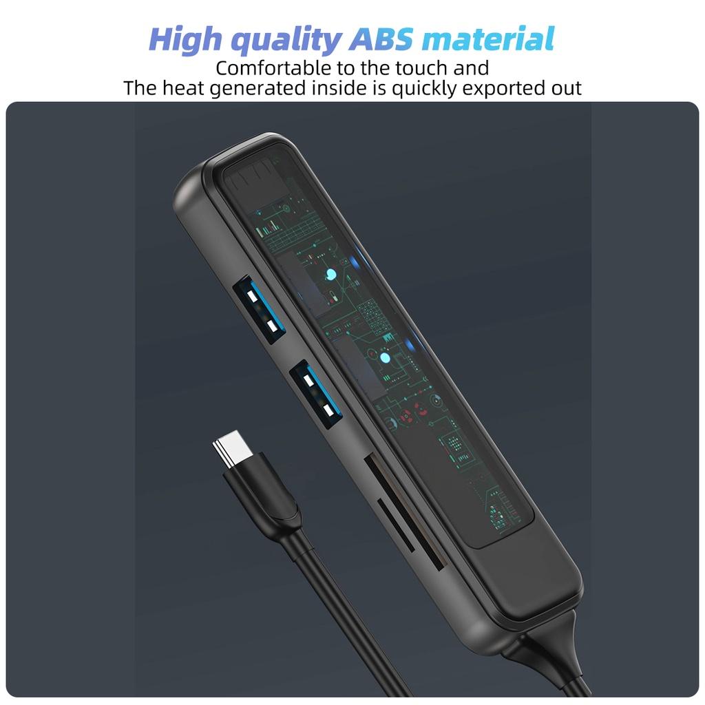FONKEN 5 в 1 прозрачный 3,0 USB-концентратор типа C высокоскоростной мульти-разветвитель USB 2,0 адаптер SD/TF-карты для настольного ноутбука