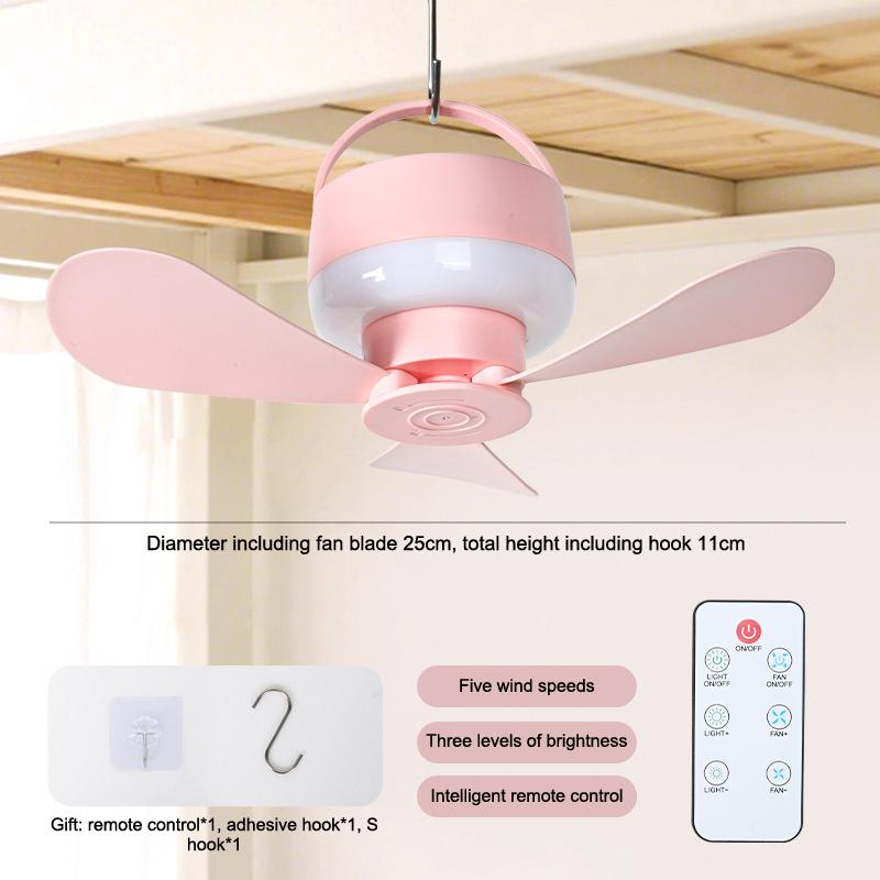 USB Rechargeable Ceiling Fan With Light Remote Control Portable Small Fan Lamp Ceiling Fans For Bedroom Dorm Camping Tent