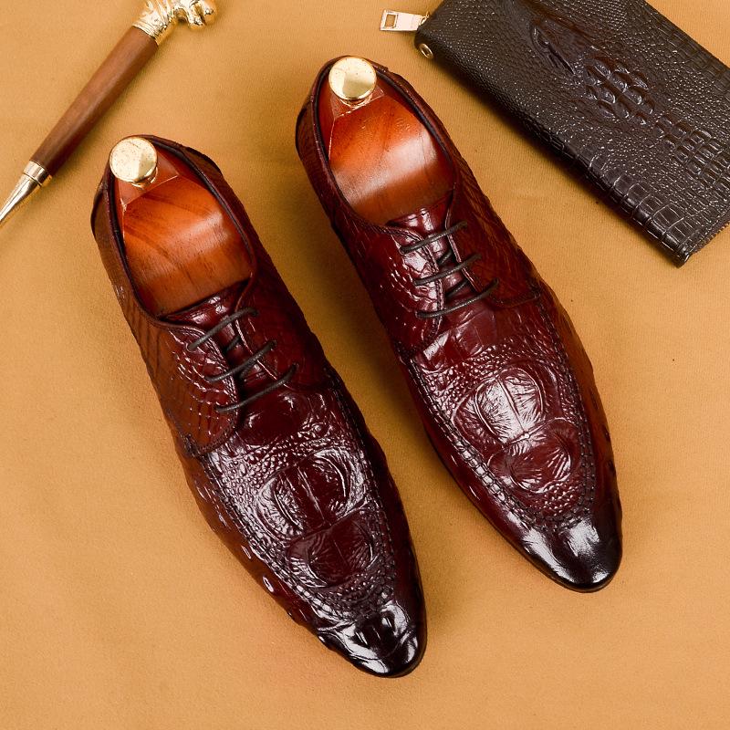 British Business Dress Leather Shoes Real Cowhide Pointed Crocodile Pattern Casual Men'S Shoes Large Size