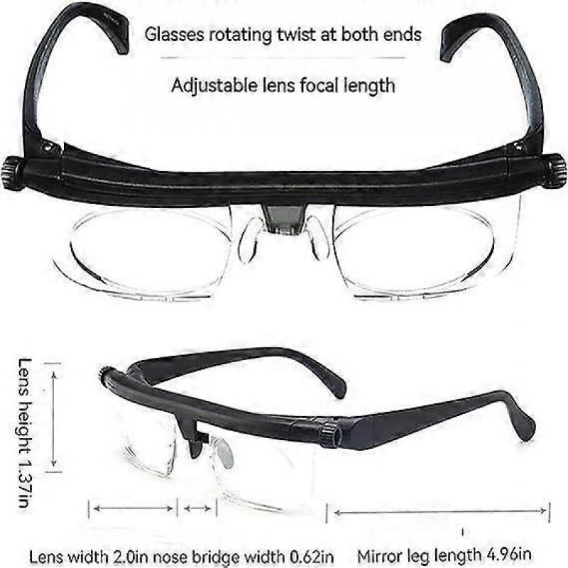 Dial Adjustable Glasses Variable Focus Reading Distance Vision Eyeglasses, 2pcs