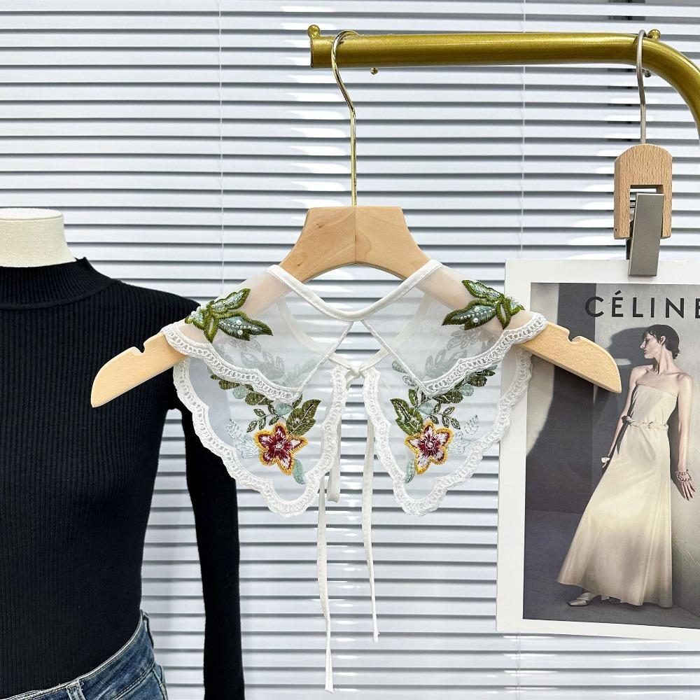 Organza Embroidery Dingzhu Shawl Collar White Detachable Shirt Collar Fashion Women's Lace Collar