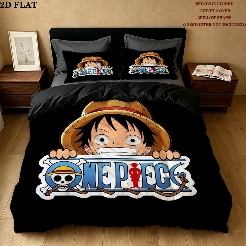 One Piece Monkey D Luffy Pattern Bedding Quilt Set Quilt Cover Pillowcase Home Birthday Gift(1 * duvet cover + 2 * pillowcase, without core)
