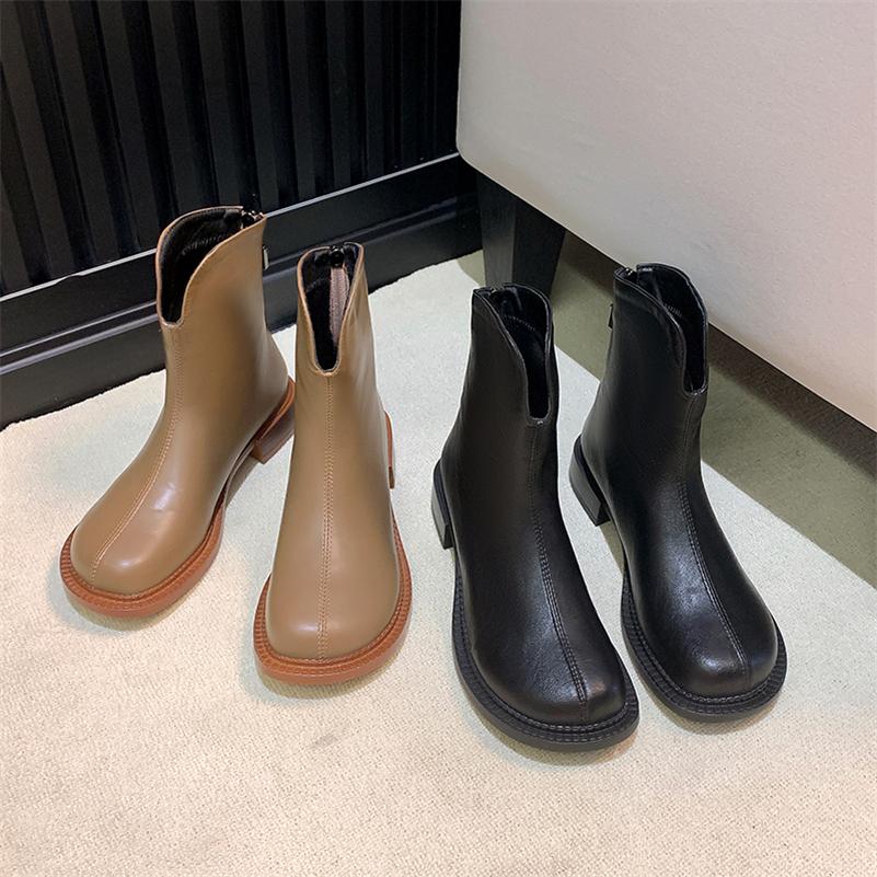 Meotina Женские ботильоны с круглым носком на платформе на молнии на плоской подошве в сдержанном стиле, короткие ботинки, женская модная обувь, осенне-зимняя обувь абрикосового черного цвета 43