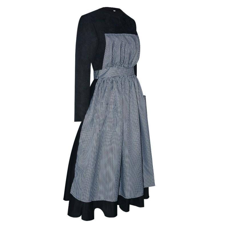 Halloween Maria Cosplay Costume Black White Striped Apron Dress Sound Of Music Nun Outfit Party Performance