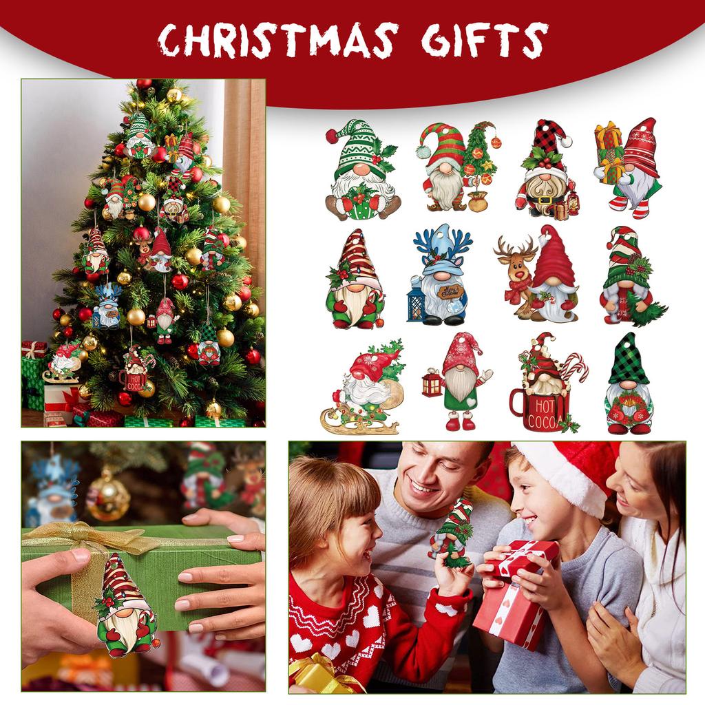 24 шт. Рождественские гномы деревянные подвесные украшения, гномы деревянные украшения для рождественской елки, гномы дерево декор рождественские украшения