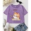 Crazy Cat Typing Wildly On The Keyboard Print Women Washed T-Shirt Top Street Slim T Shirts Crop Cotton Clothes