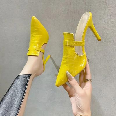 2024 Новые женские тапочки с острым носком на шпильках Универсальные однотонные удобные женские туфли Летняя женская обувь Baotou