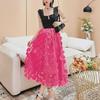 2024 Women's High Waist Polka Dot Embroidered Tulle Midi Skirt