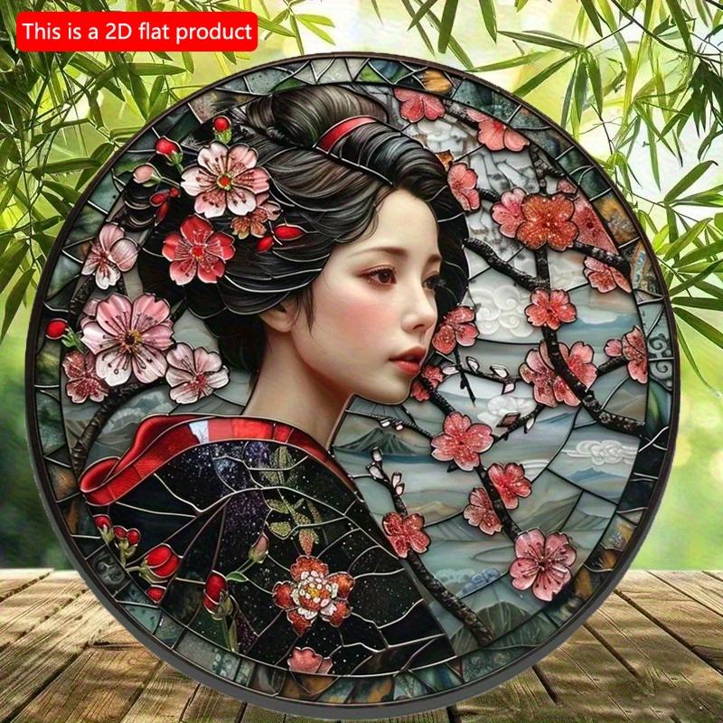 2d Плоский 20*20см, Круглая Деревянная Табличка, Декоративная Табличка Венок, Подарки для Украшения Спальни, Тема Японского Кимоно, для Бара, Клуба, Домашнего Настенного Декора.