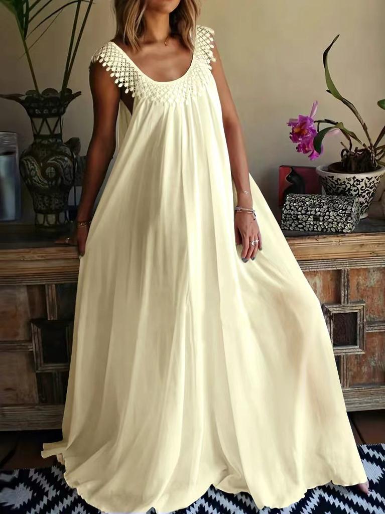 Summer European and American simple solid color high-end dress
