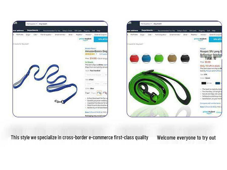 Светоотражающий взрывозащищенный амортизирующий поводок с двумя ручками для крупных собак