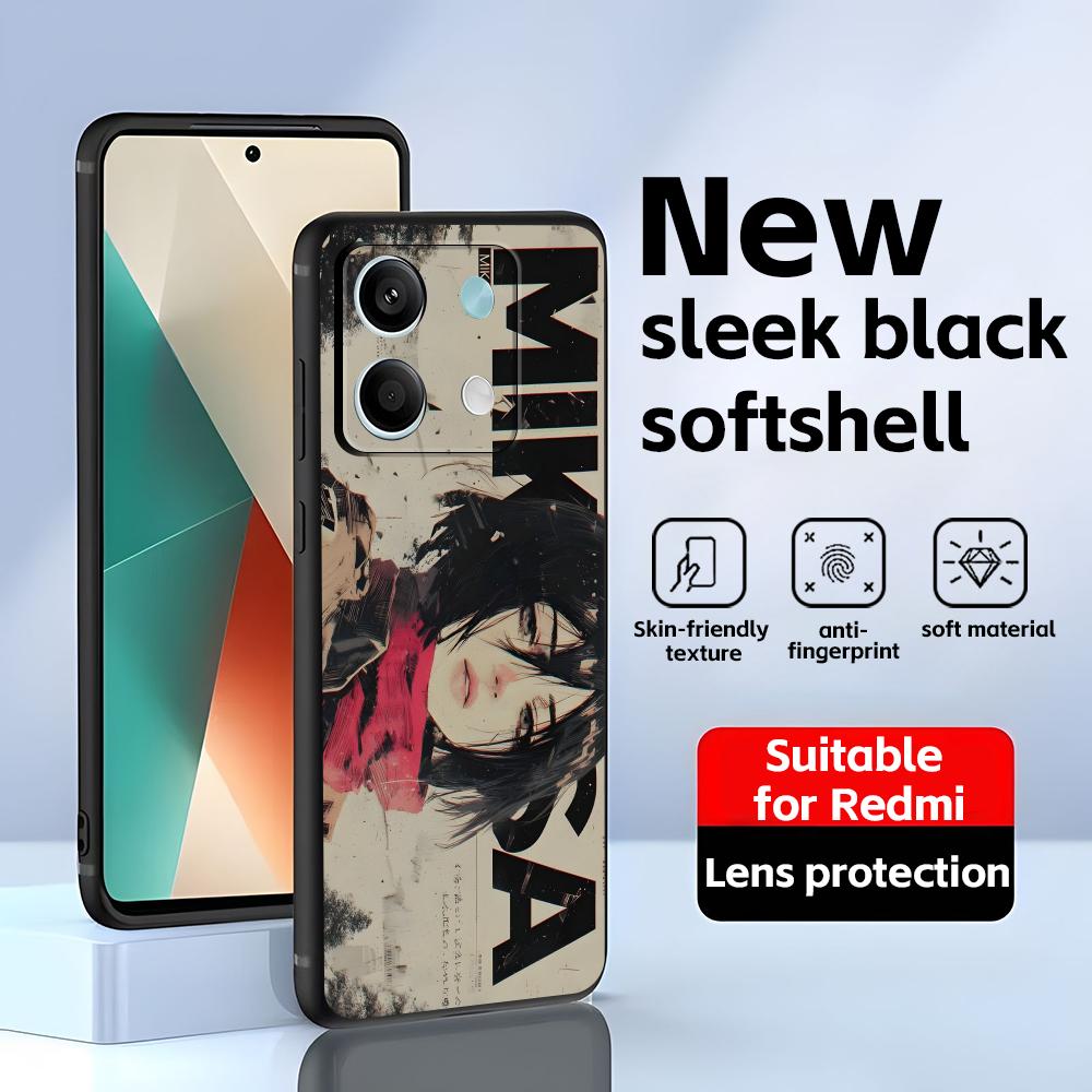 Phone Case For Redmi Note 14 13 12 11 Pro Plus S 5G 14C A3 anime Attack on Titan Soft Black Phone Cover